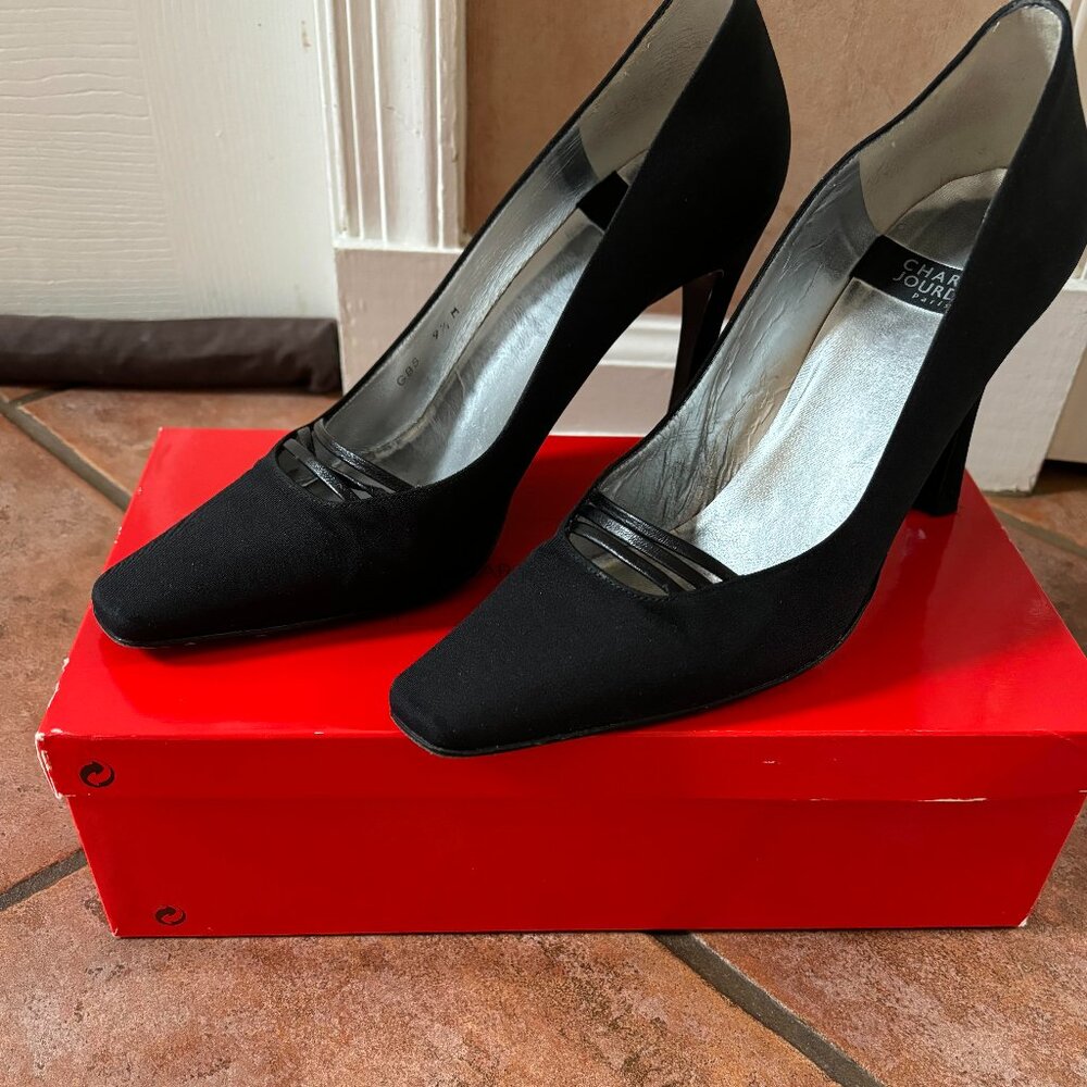 Charles Jourdan Black Suede Pumps, High Heels, Size 9.5